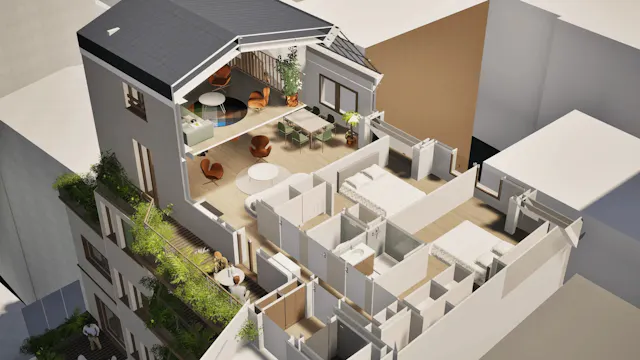 134 m² duplex with south-west terrace, top floors, Pernety